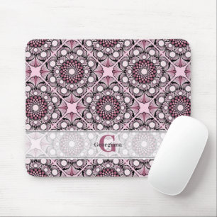 Monogrammed Tile Dusky Rose Cherry Blossom Mandala Mouse Pad