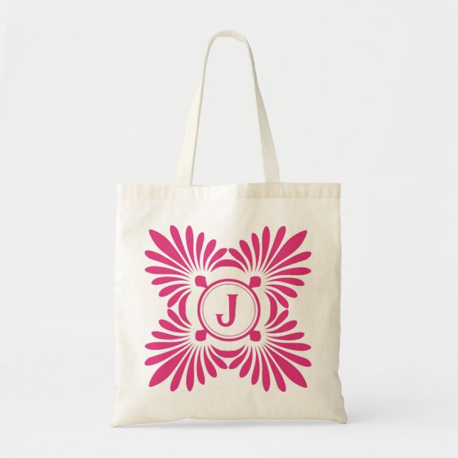 Monogrammed Tote Bags:Pink Floral Pattern (Front)