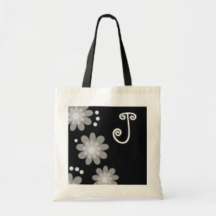 Monogrammed tote bags::Silver Grey Flowers Bag