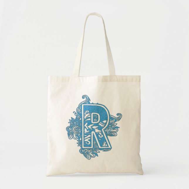 MONOGRAMMED TOTE - BLUE LETTER R BAG (Front)
