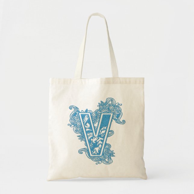 MONOGRAMMED TOTE - BLUE LETTER V BAG (Front)