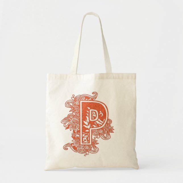 MONOGRAMMED TOTE - ORANGE LETTER P BAG (Front)