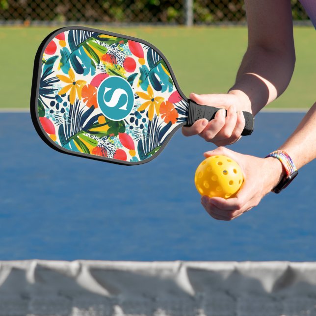 Monogrammed Tropical Abstract Pattern Pickleball Paddle (Insitu)