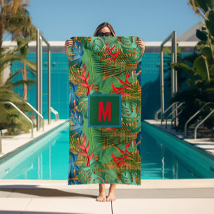 Monogrammed Tropical Floral on Wicker Print Beach Towel