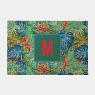 Monogrammed Tropical Floral on Wicker Print Doormat