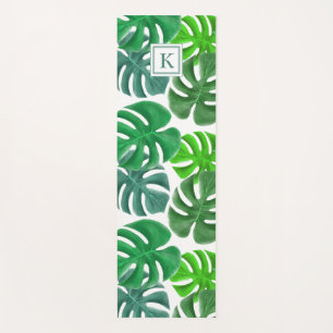 Monogrammed Tropical Leaves Pattern Yoga Mat