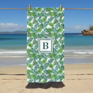Monogrammed Tropical Palm Leaves Pattern Beach Towel