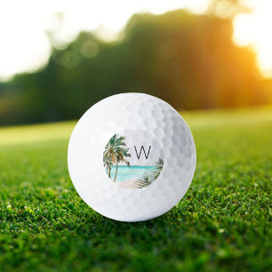 Monogrammed Tropical Palm Tree Leaves Blue Beach Golf Balls