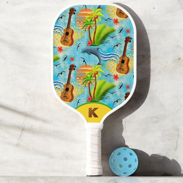 Monogrammed Tropical paradise bright  Pickleball Paddle (Creator Uploaded)