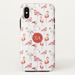 Monogrammed Tropical Pink Flamingo Watercolor Case-Mate iPhone Case