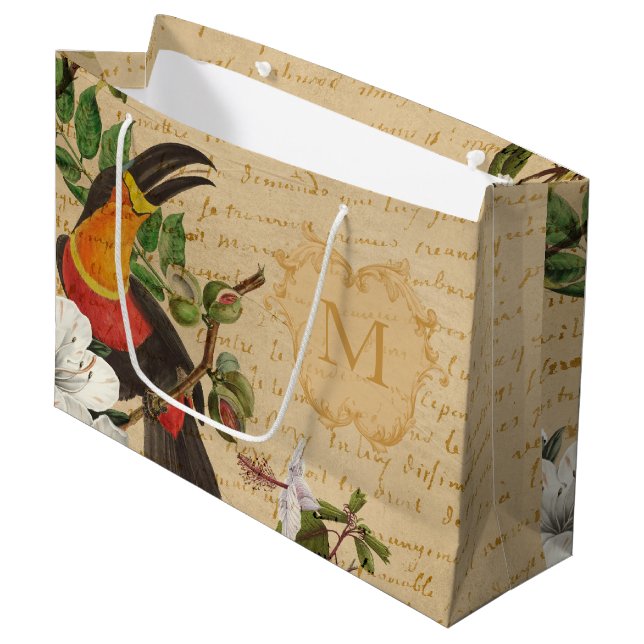Monogrammed Tropical Toucan Large Gift Bag (Front Angled)