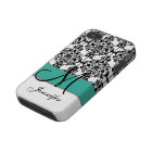 Monogrammed Turquoise Black White Floral Damask