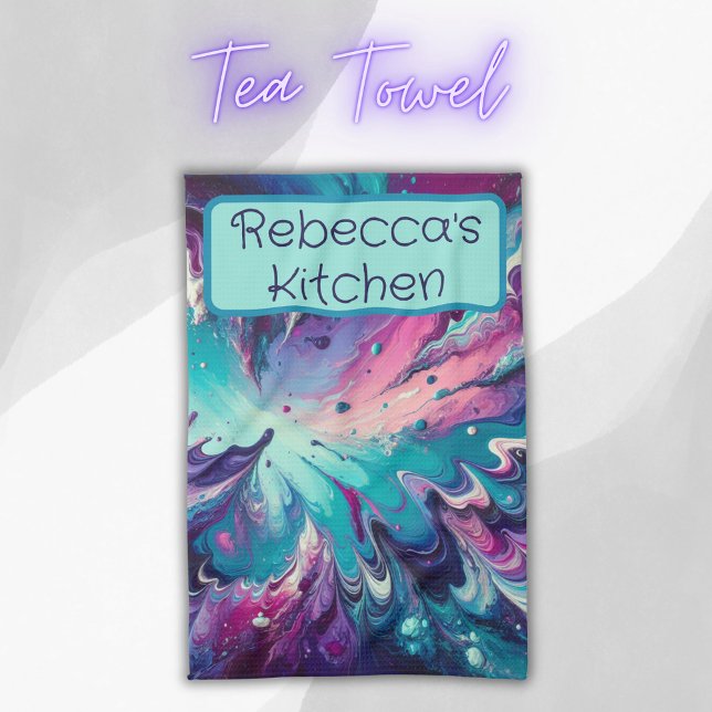 Monogrammed Turquoise & Pink Abstract Pattern | Tea Towel (Creator Uploaded)