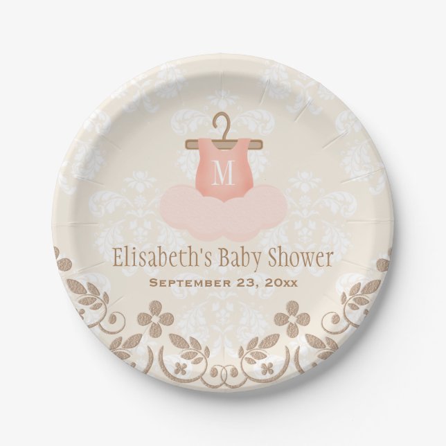 Monogrammed Tutu Ballet Themed Baby Shower Paper Plate (Front)