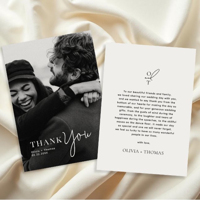 Monogrammed Typography Script Photo Wedding Thank You Card (Creator Uploaded)