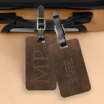 Monogrammed vintage brown leather look elegant luggage tag<br><div class="desc">Vintage distressed brown leather looking luggage tag for him.           Personalise it with name initials and contact details on both sides!         It can make a great gift for a father,  grandfather,  husband,  or best friend on birthday,  Father's Day,  Christmas,  or any other special occasion.</div>