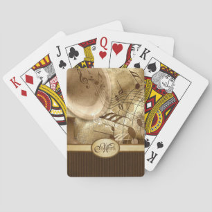 Monogrammed Vintage Gold Gramophone Musical Notes Playing Cards