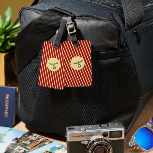 Monogrammed Vintage Golden Stripes on red Luggage Tag