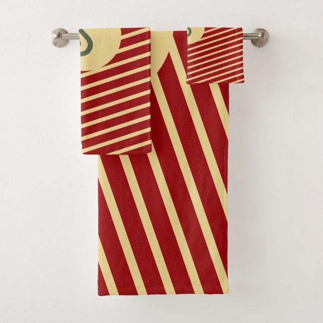 Monogrammed Vintage Red & Gold Striped Bath Towel Set (Insitu)