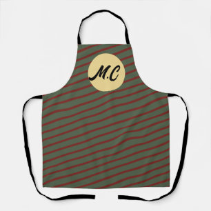monogrammed Vintage Red & green Stripe pattern Apron