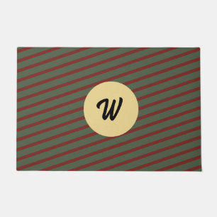 monogrammed Vintage Red & green Stripe pattern Doormat