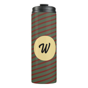 monogrammed Vintage Red & green Stripe pattern Thermal Tumbler