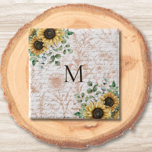 Monogrammed Vintage Rustic Sunflower Decoupage 15 Cm Square Badge