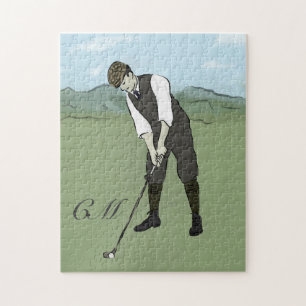 Monogrammed Vintage Style golf art Jigsaw Puzzle