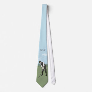 Monogrammed Vintage Style golf art Tie