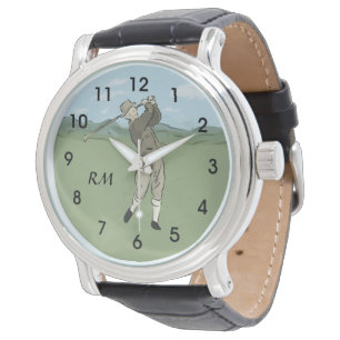 Monogrammed Vintage Style golf art Watch