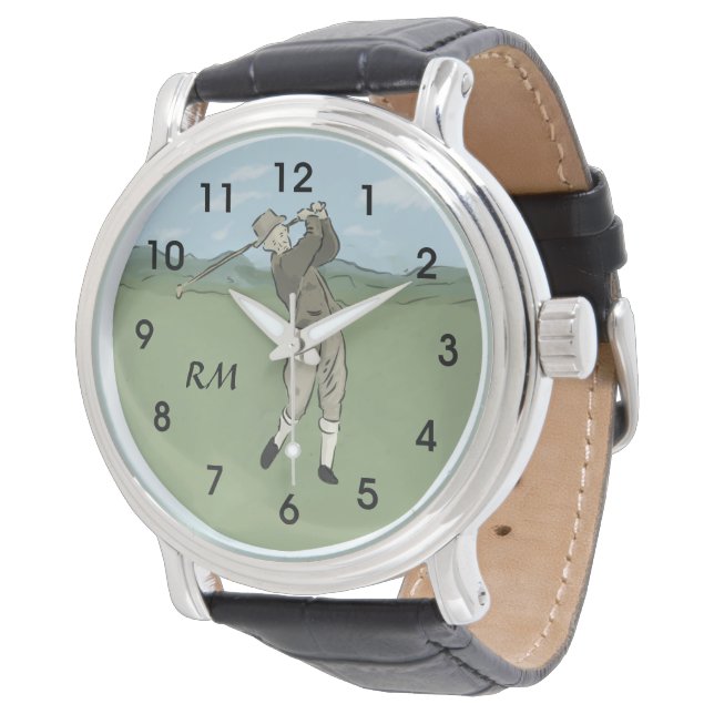 Monogrammed Vintage Style golf art Watch (Angled)