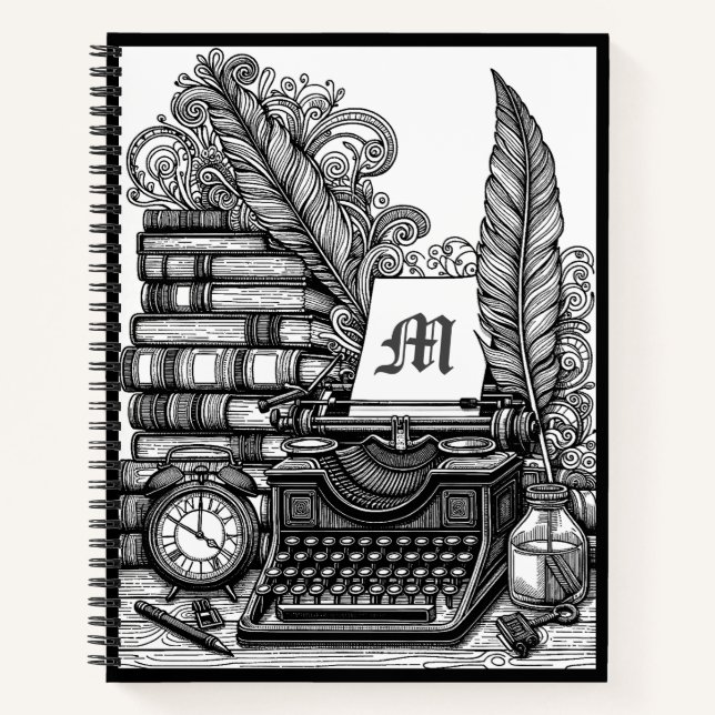 Monogrammed Vintage Writer's Theme Colour Me Notebook (Front)