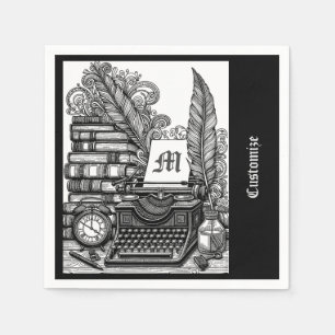 Monogrammed Vintage Writer's Theme   Napkin