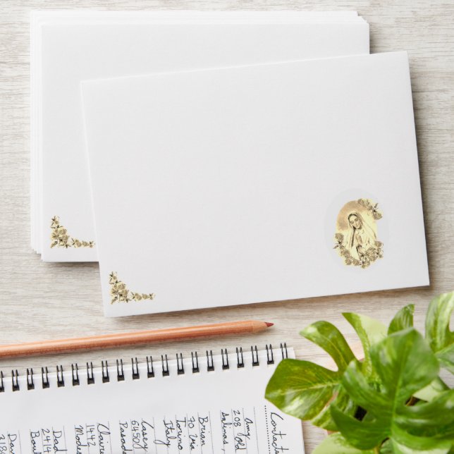 Monogrammed Virgin Mary Sepia Catholic Wedding  Envelope (Stacked)