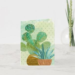 Monogrammed Watercolor Cactus Everyday Greeting Card
