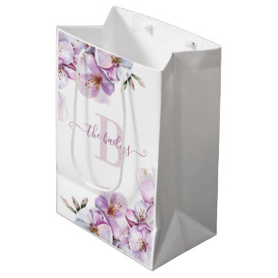 Monogrammed Watercolor Cherry Blossom Gift Bag