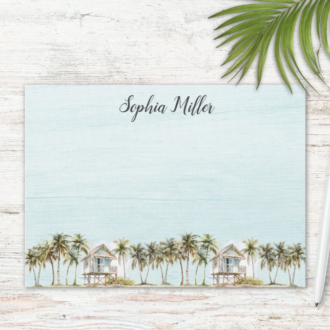 Monogrammed Watercolor Coconut Palm Trees Beach Card (Creator Uploaded)