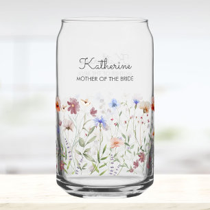 Monogrammed Watercolor Colourful Wildflower Meadow Can Glass