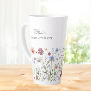 Monogrammed Watercolor Colourful Wildflower Meadow Latte Mug