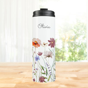 Monogrammed Watercolor Colourful Wildflower Meadow Thermal Tumbler