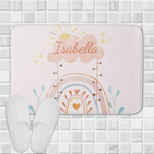 Monogrammed Watercolor Cute Rainbow Kids Bath Mat