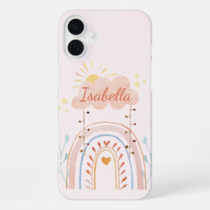 Monogrammed Watercolor Cute Rainbow Kids iPhone 16 Plus Case
