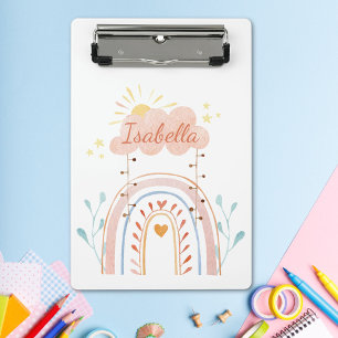Monogrammed Watercolor Cute Rainbow Kids Mini Clipboard