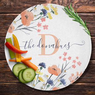 Monogrammed Watercolor Floral Cutting Board