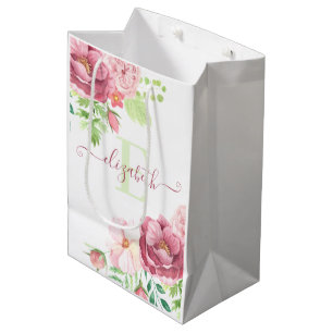 Monogrammed Watercolor Floral Gift Bag