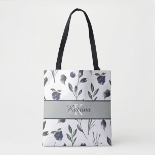 Monogrammed Watercolor Floral Tote Bag