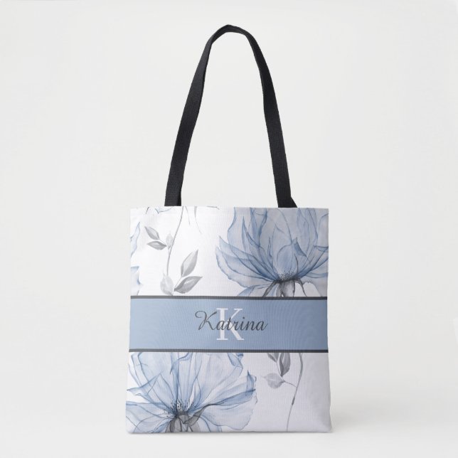 Monogrammed Watercolor Floral Tote Bag (Front)