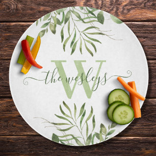 Monogrammed Watercolor Leaf Cutting Board