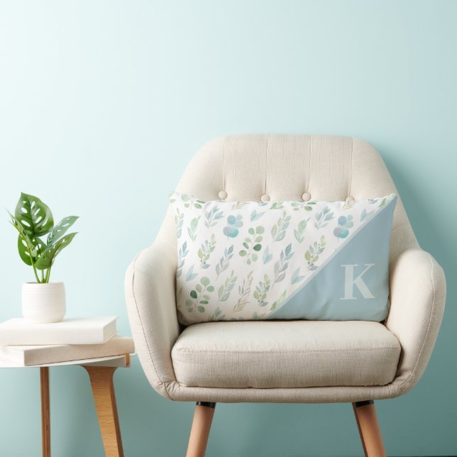 Monogrammed Watercolor Leaf Lumbar Pillow (Chair)