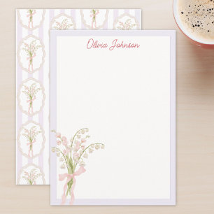 Monogrammed Watercolor Lily of The Valley Floral Card